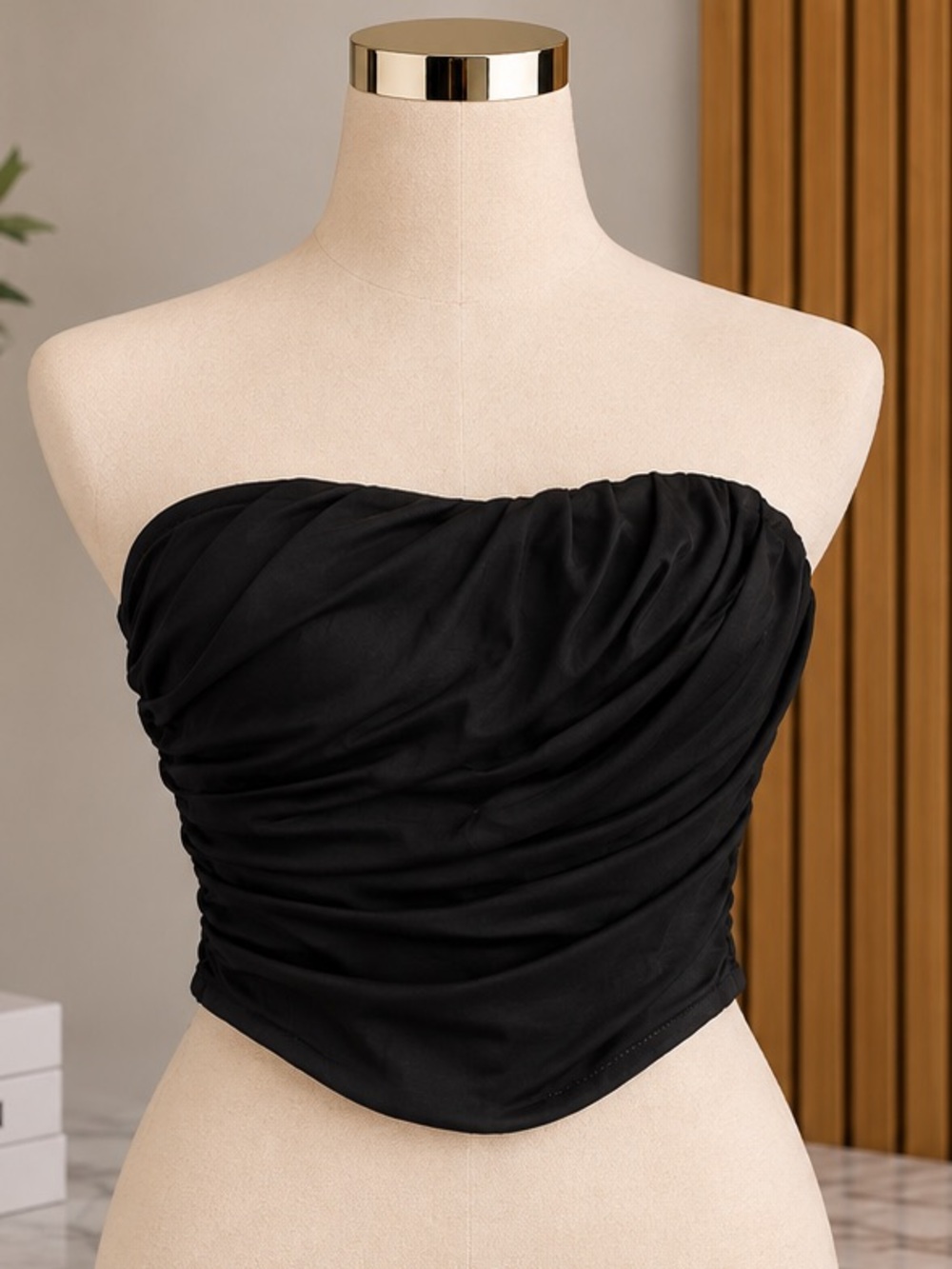 Strapless Ruched Black Tube Top